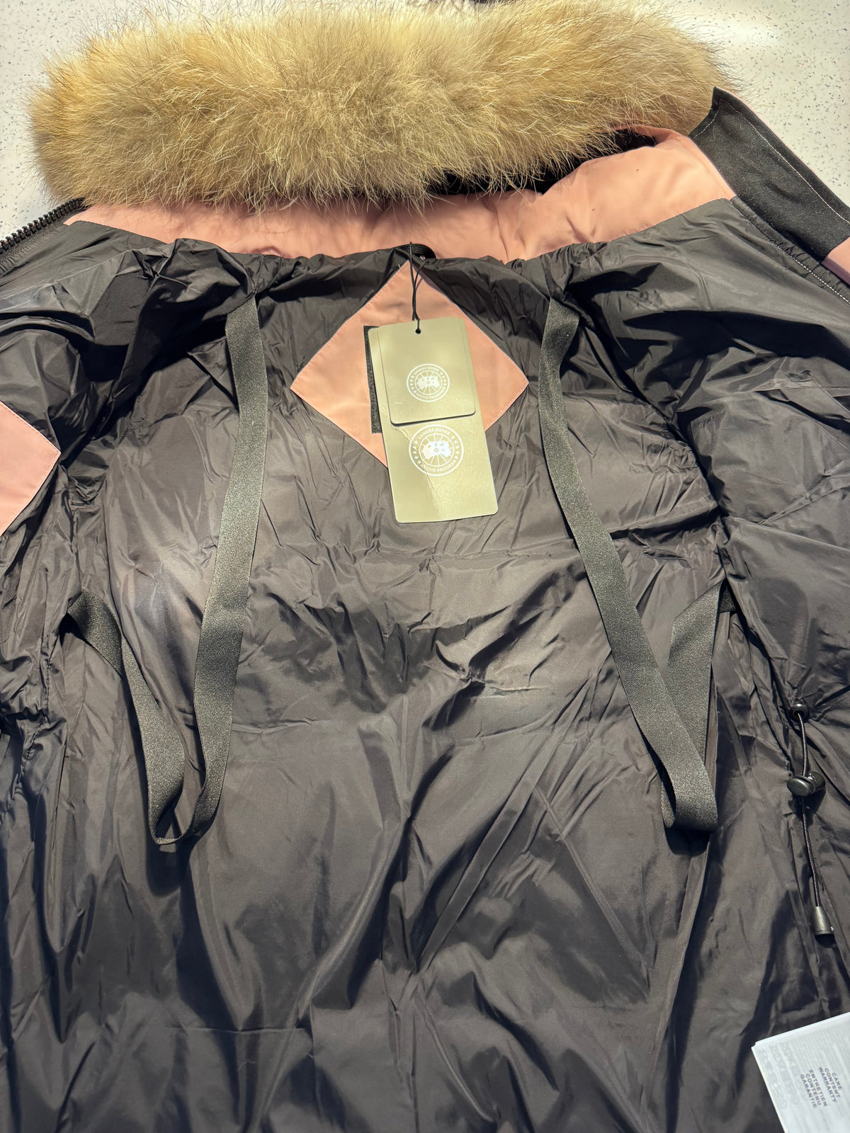 Pink Canada Coat - natural fur and drawstrings - Black Badge - AG