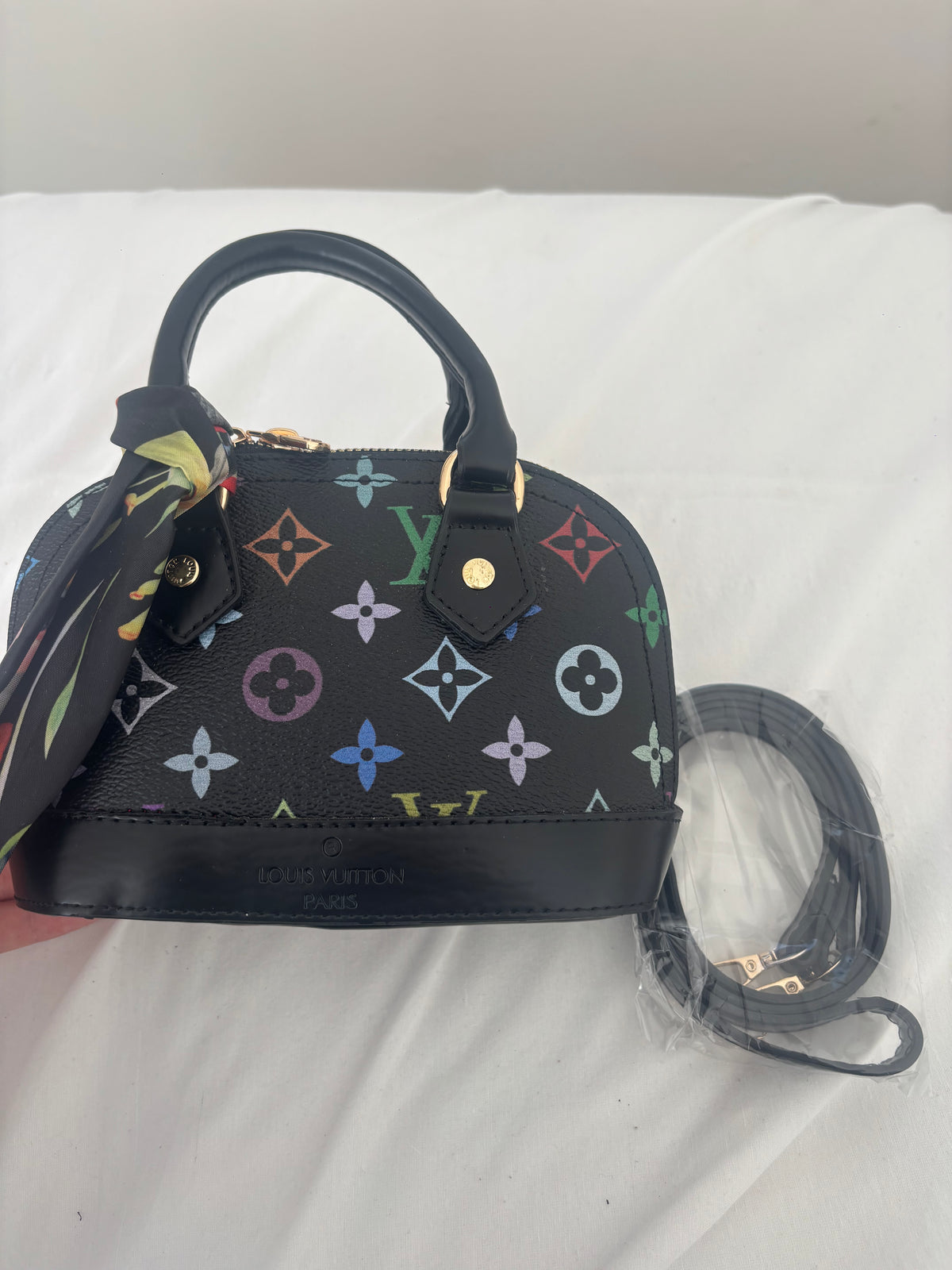 Brown rainbow flower handbag -Rg