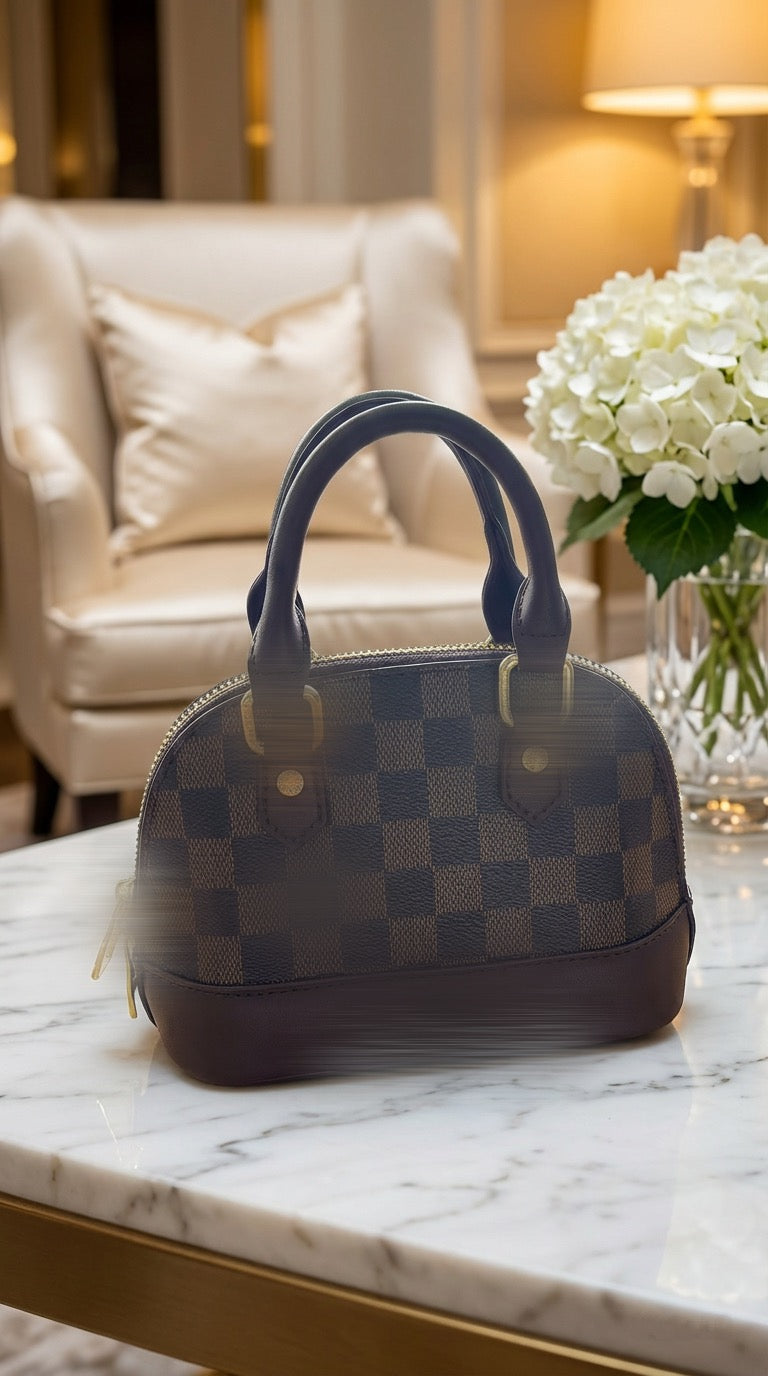Mini brown grid handbag -Rg