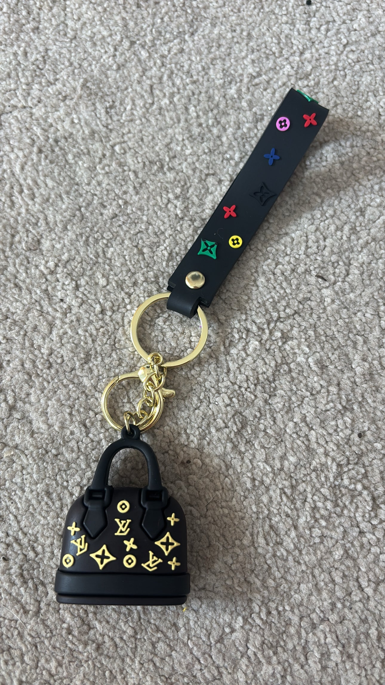 Black flower handbag key chain -Rg