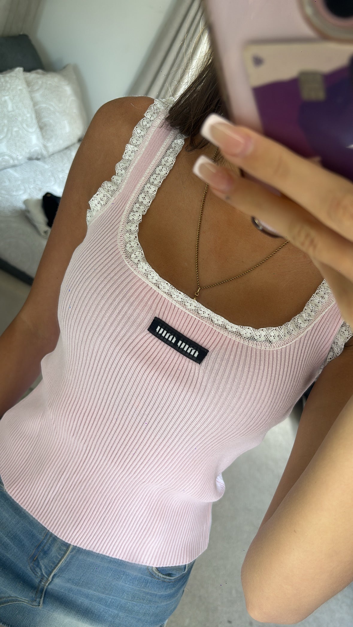 Baby pink and white MM top size Small
