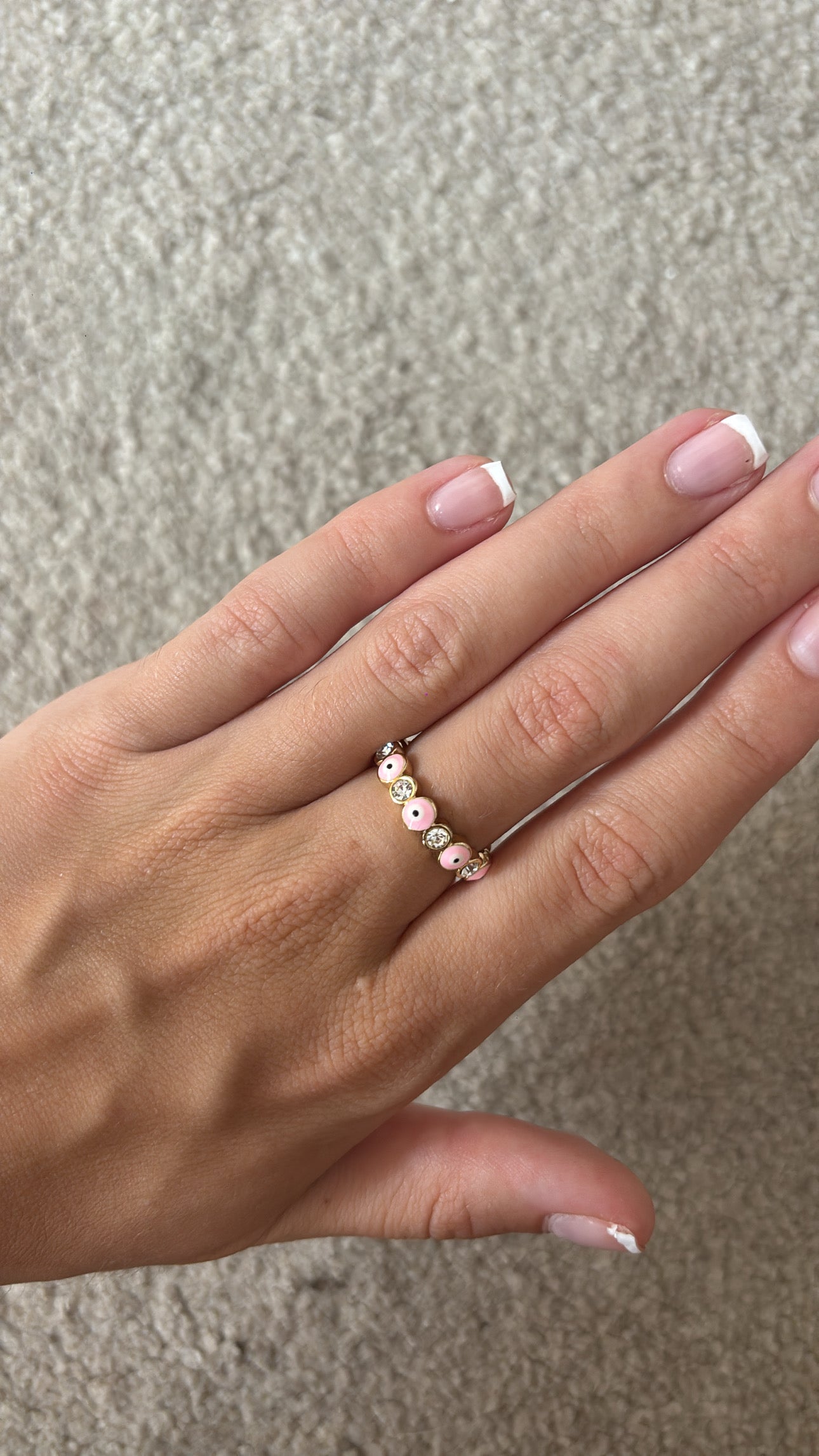 Pink and gold evil eye ring adjustable-Rg