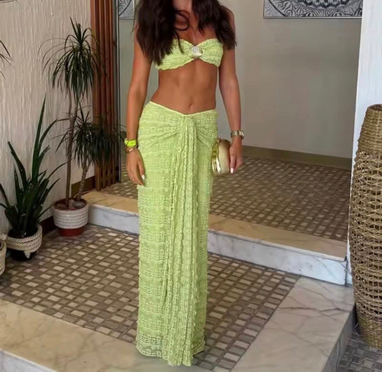 Sage green and gold detail skirt co ord size xs/s