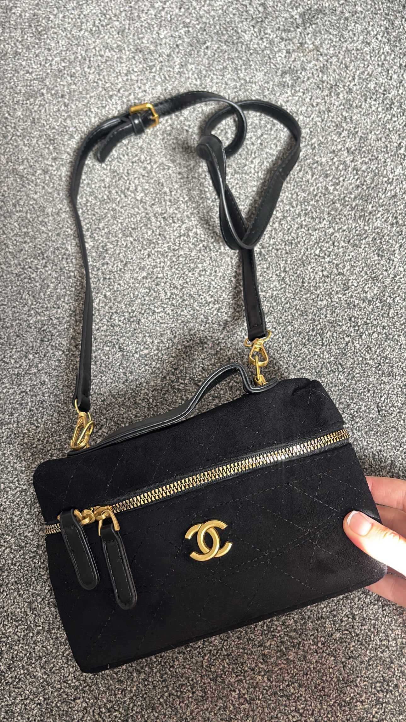 Black velvet box bag with Handel -Rg