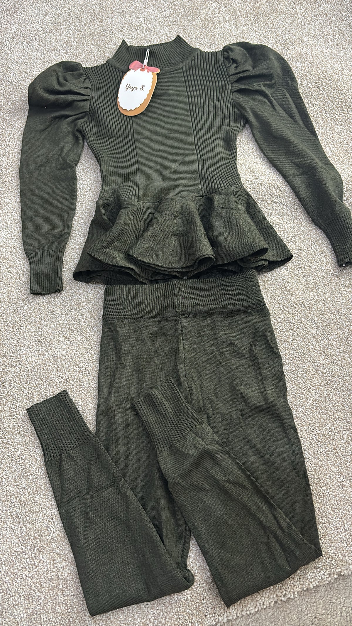 Khaki kids long sleeve top and leggings set -Rg
