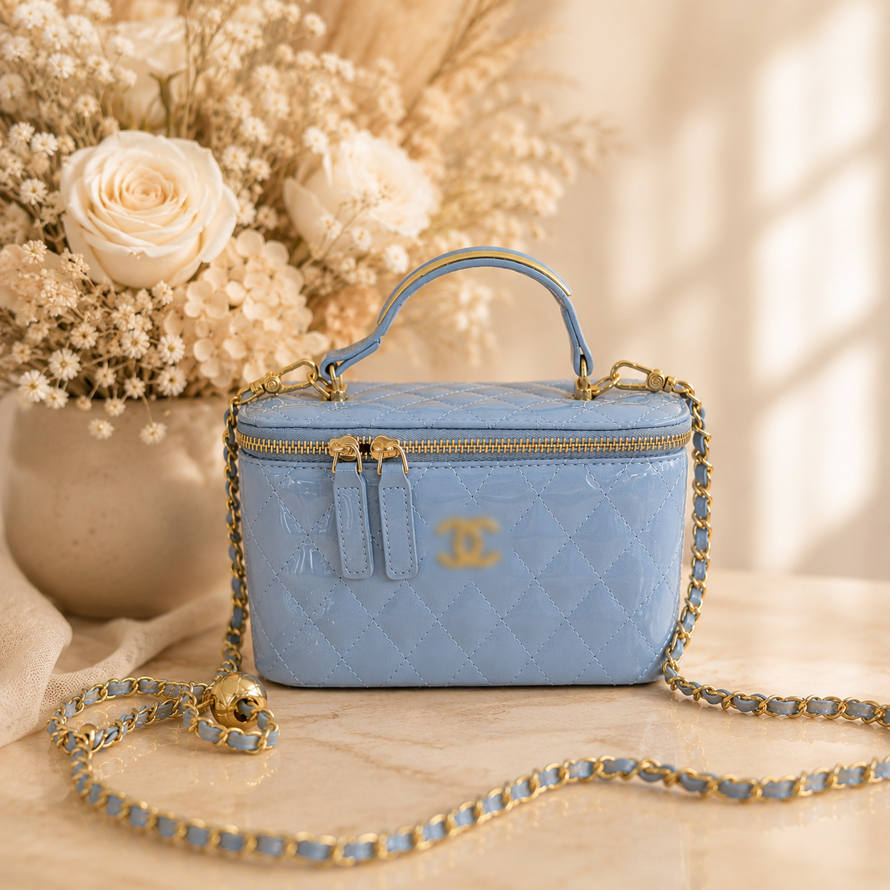 Baby Blue Shiny Box Bag - AG