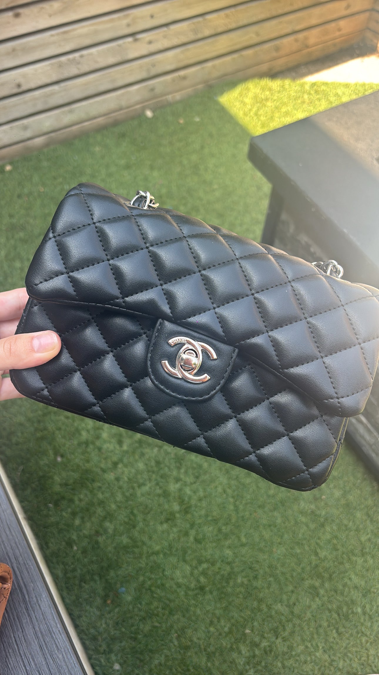 Black with silver small c crossover bag -Rg
