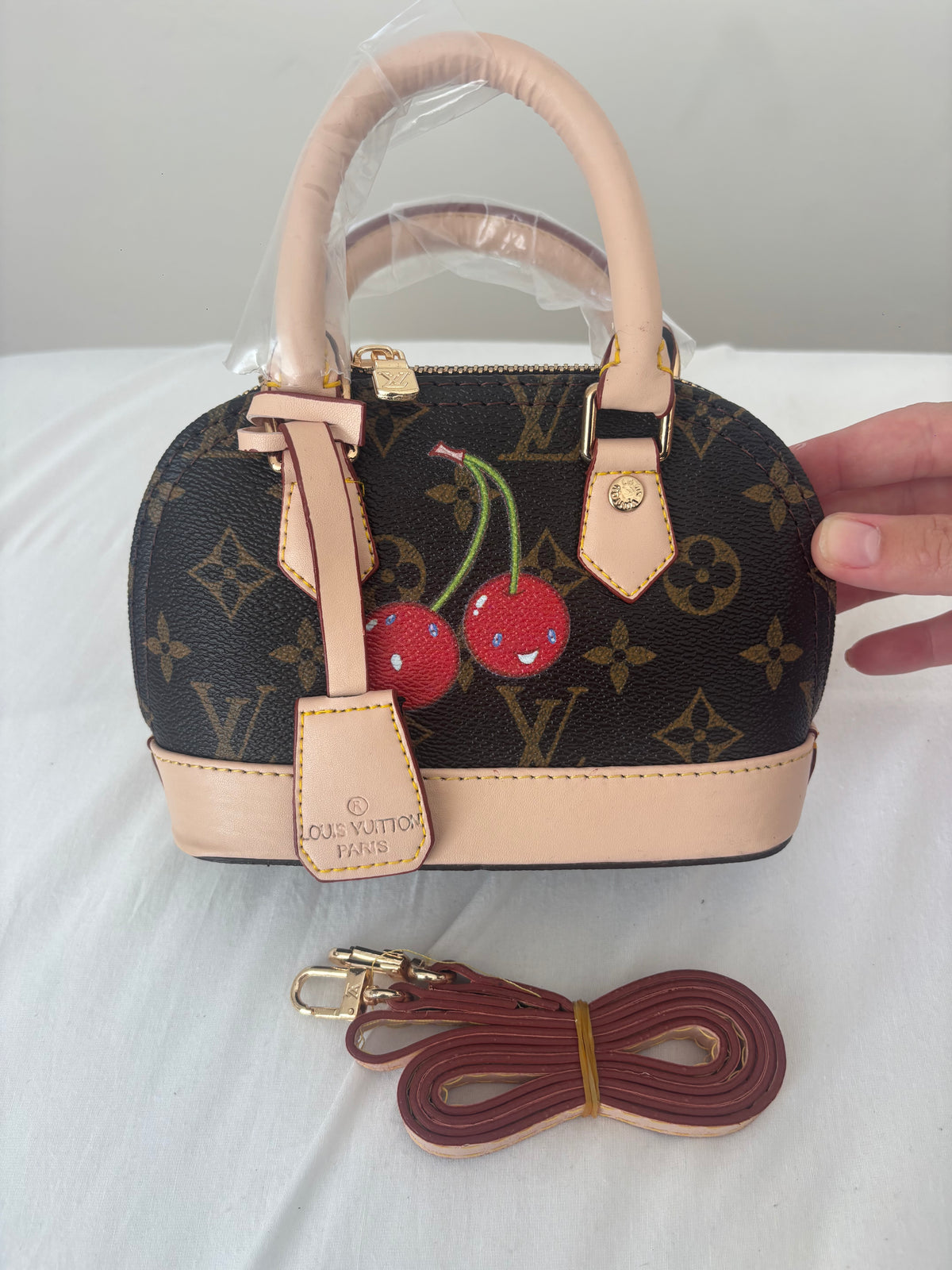 Mini brown flower with cherry handbag -Rg