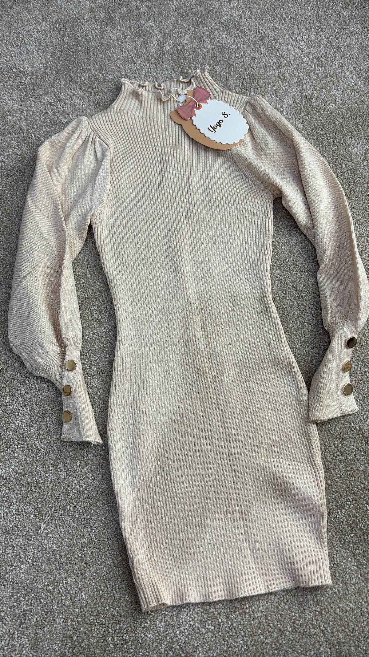 Beige kids long sleeve dress -Rg