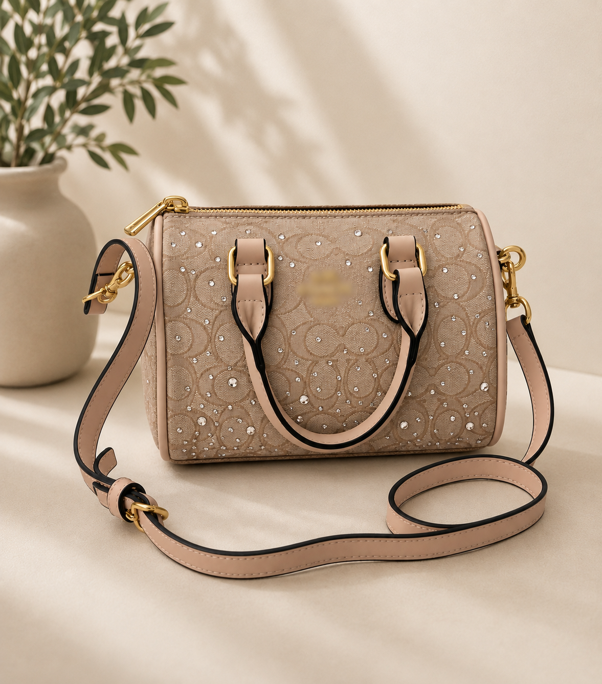 Beige diamonte mini C Bag - AG