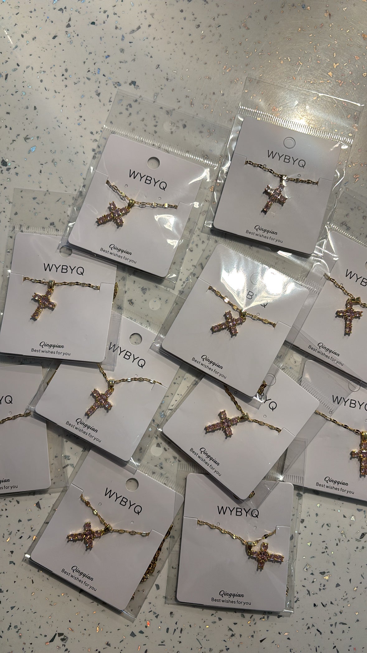 Gold & Pink cross necklace