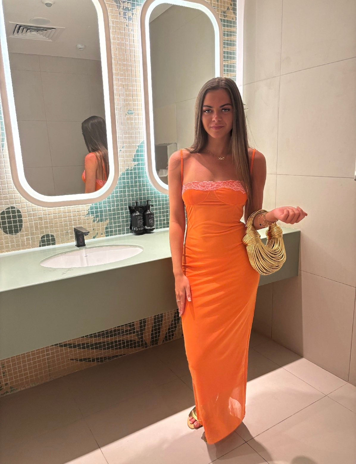 Orange and pink dress -Rg
