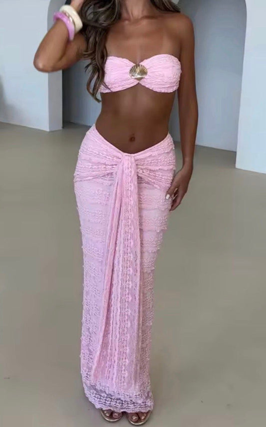 Baby pink and gold detail skirt co ord size xs/s