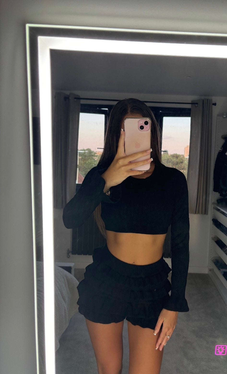 Black frill short set