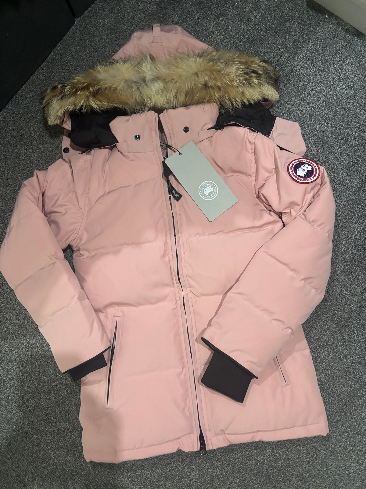 Baby pink Canada coat size XS drawstrings / natural fur -Rg