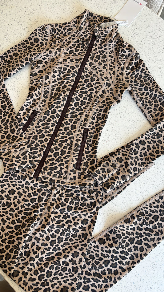LIMITED ADDITION brown leopard 3 piece lulu gym set size XS
