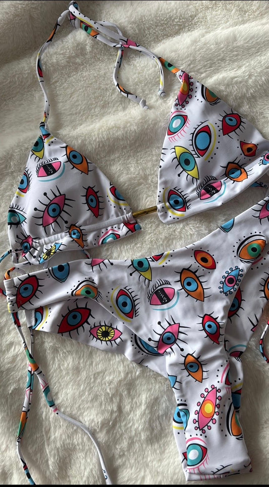 White and rainbow detail bikini size S