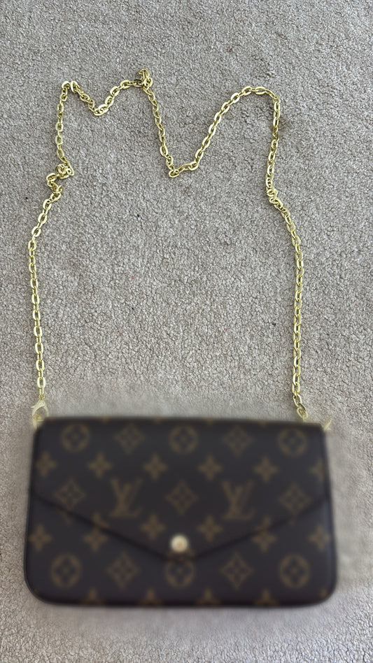 Brown and baby pink interior crossover bag
