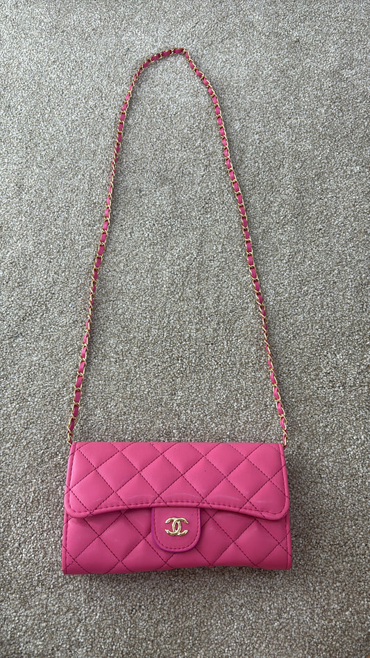 Hot pink and gold mini crossover bag