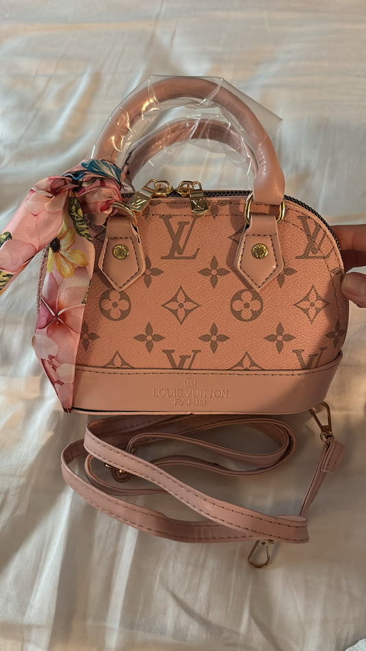 Pink mini handbag with longs strap and scarf -Rg