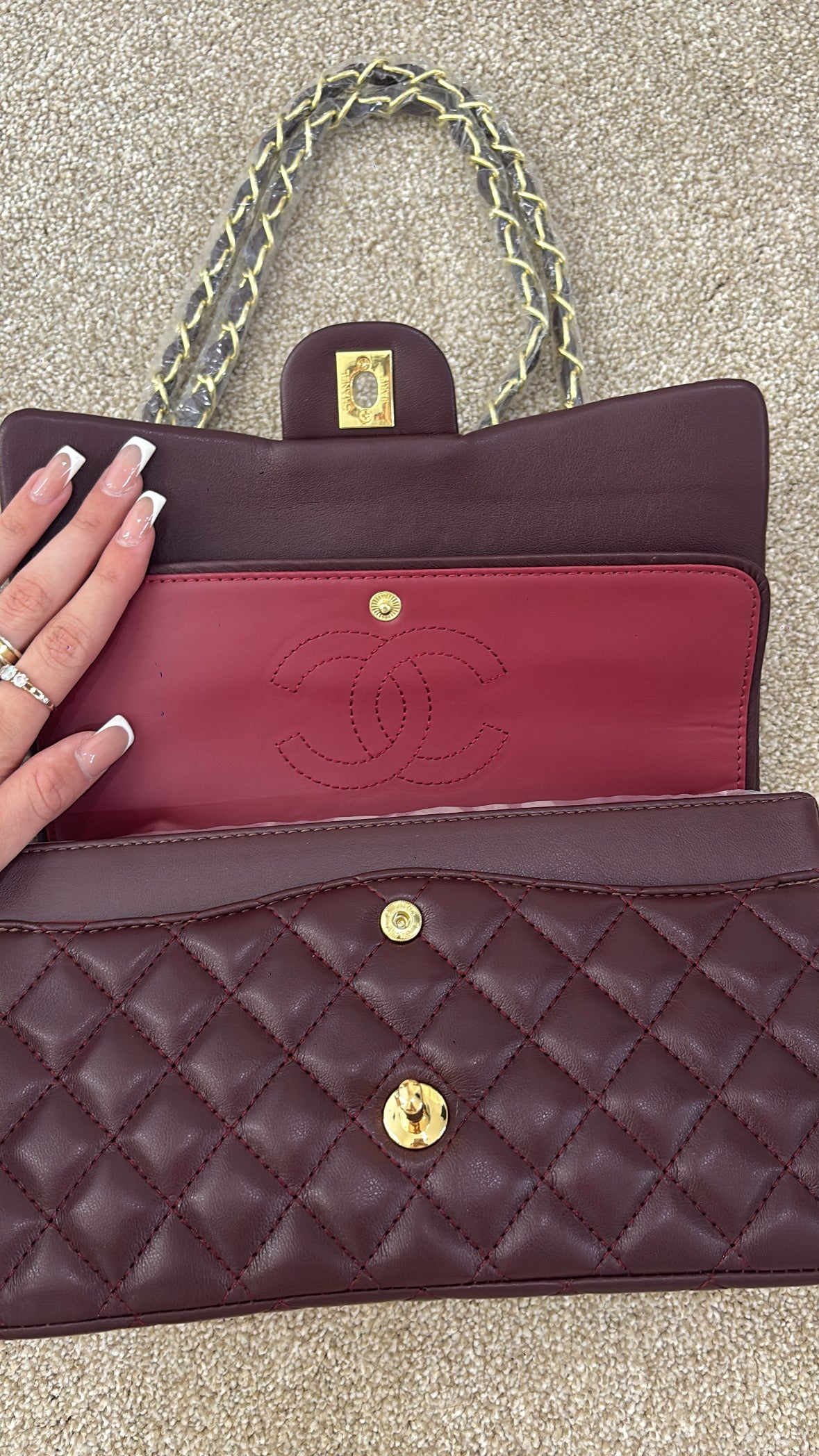 Maroon/burgandy and gold classic bag