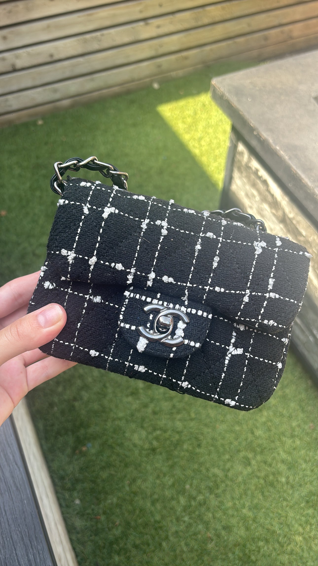 Black and white mini tartan c crossover bag -Rg