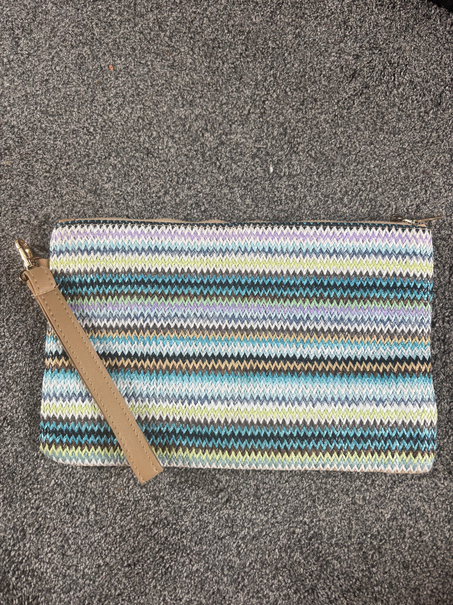 Blue and multi coloured clutch with Handel -Rg