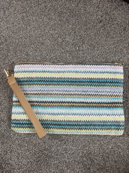 Blue and multi coloured clutch with Handel -Rg