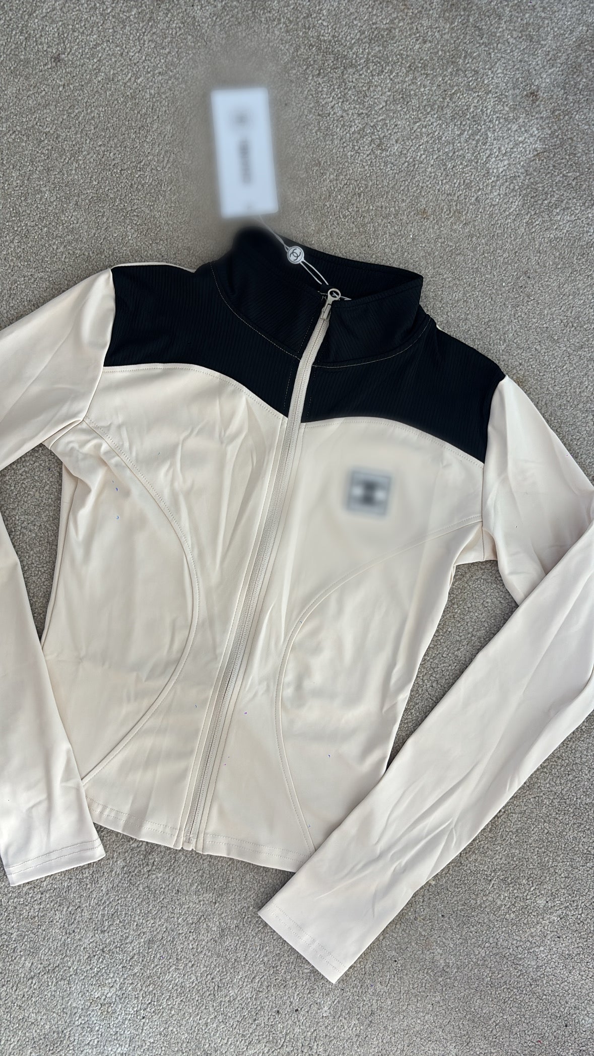 Beige and Black CC gym zip up jacket size S