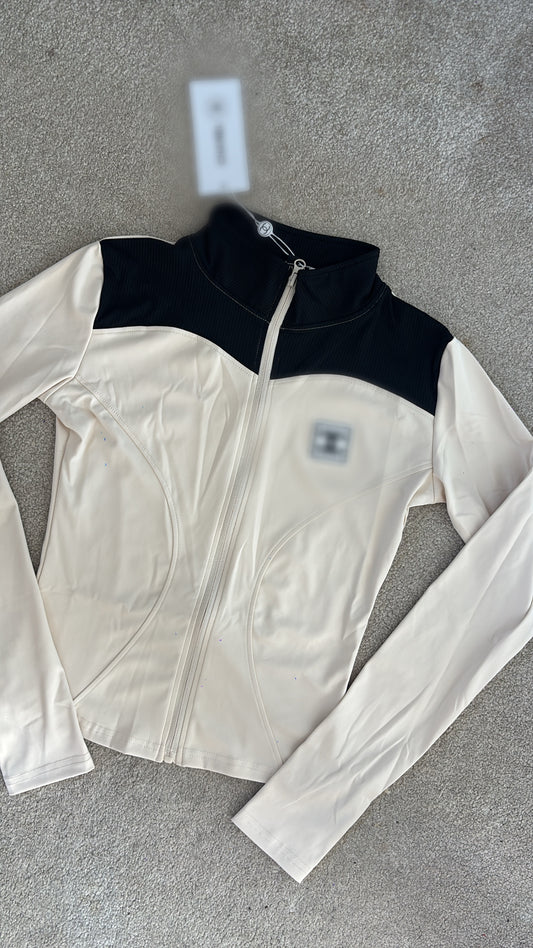 Beige and Black CC gym zip up jacket size S