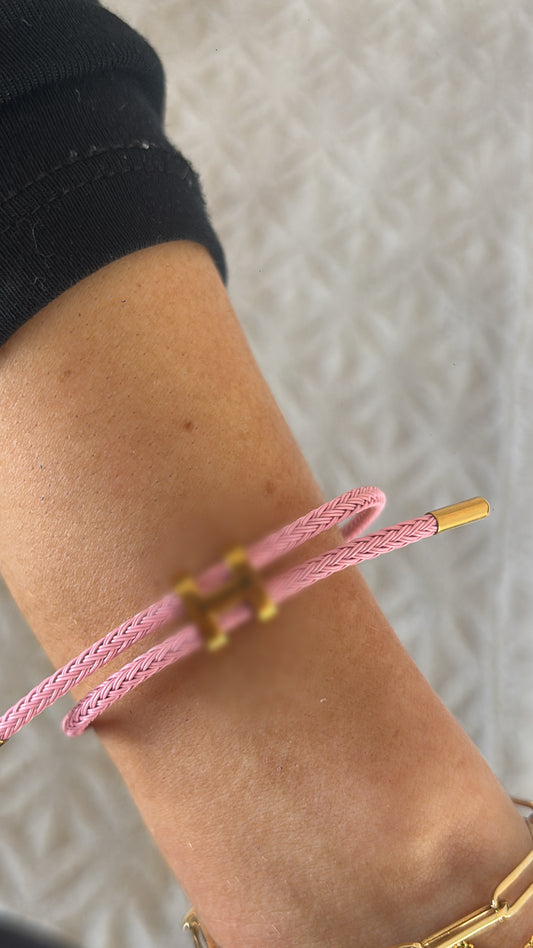 Baby pink and gold H bracelet