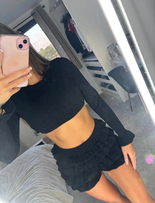 Black frill short set