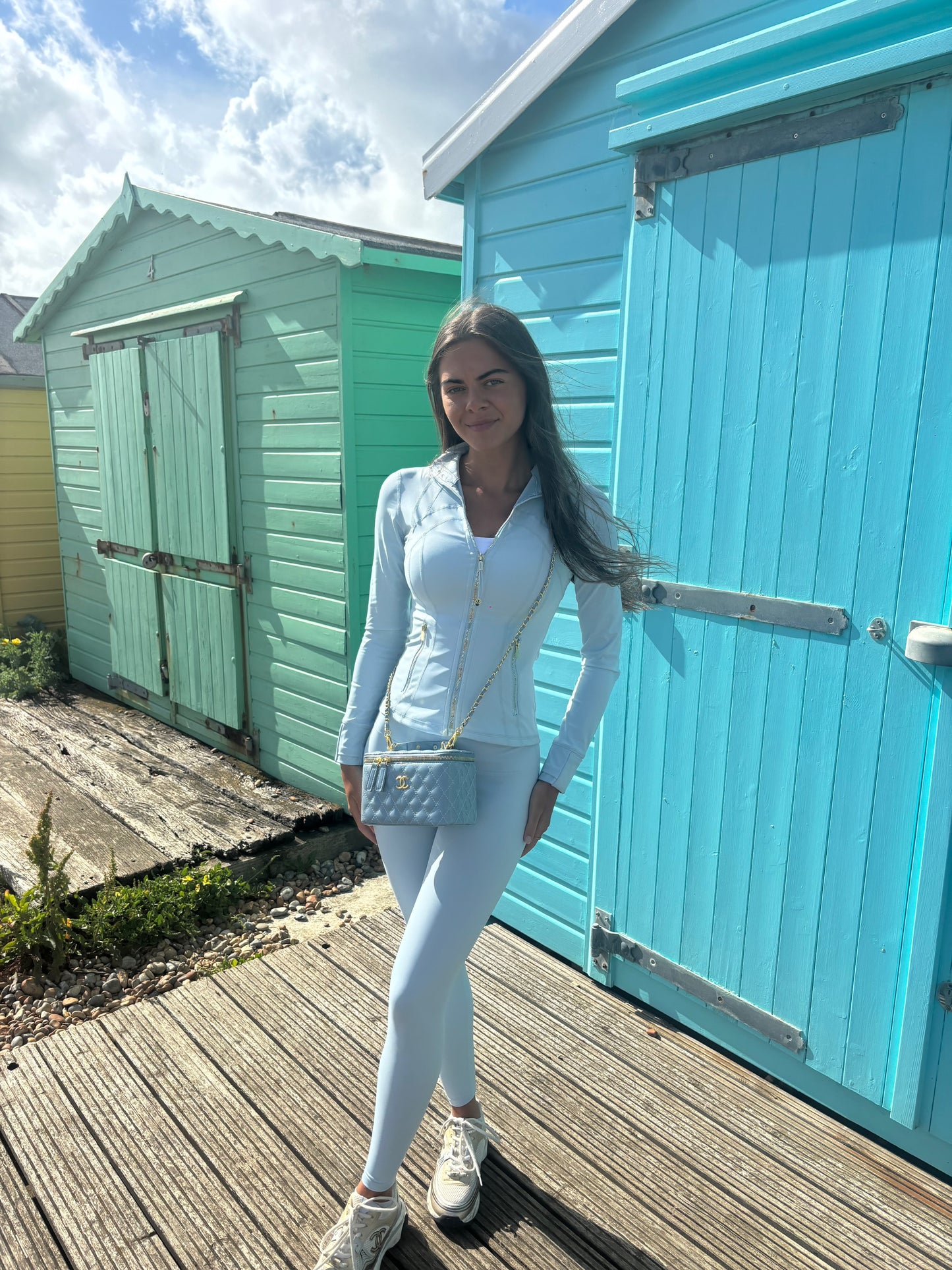 Baby blue with gold zips Lulu gym set size 2 (size XS) -Rg