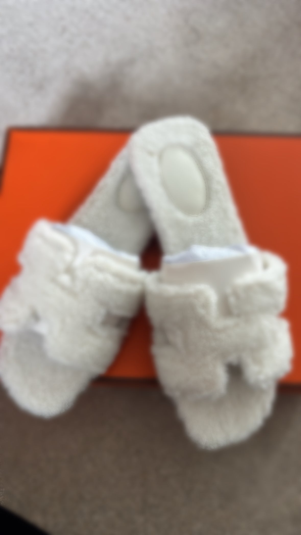 White fluffy sliders size 5