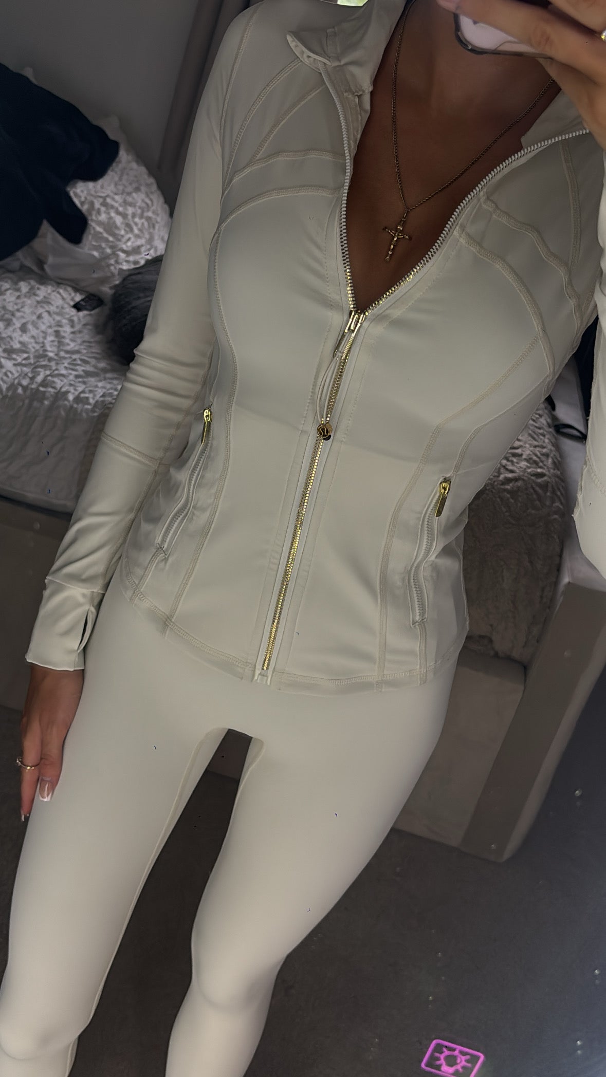 PRE LOVED cream and gold zip gym set size XS
