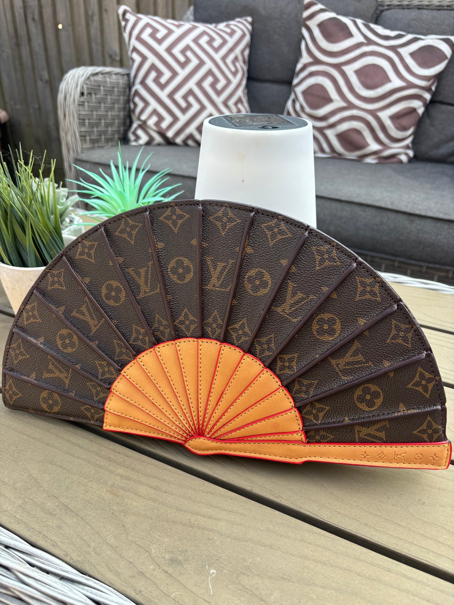 Brown flower fan bag comes with long strap -Rg