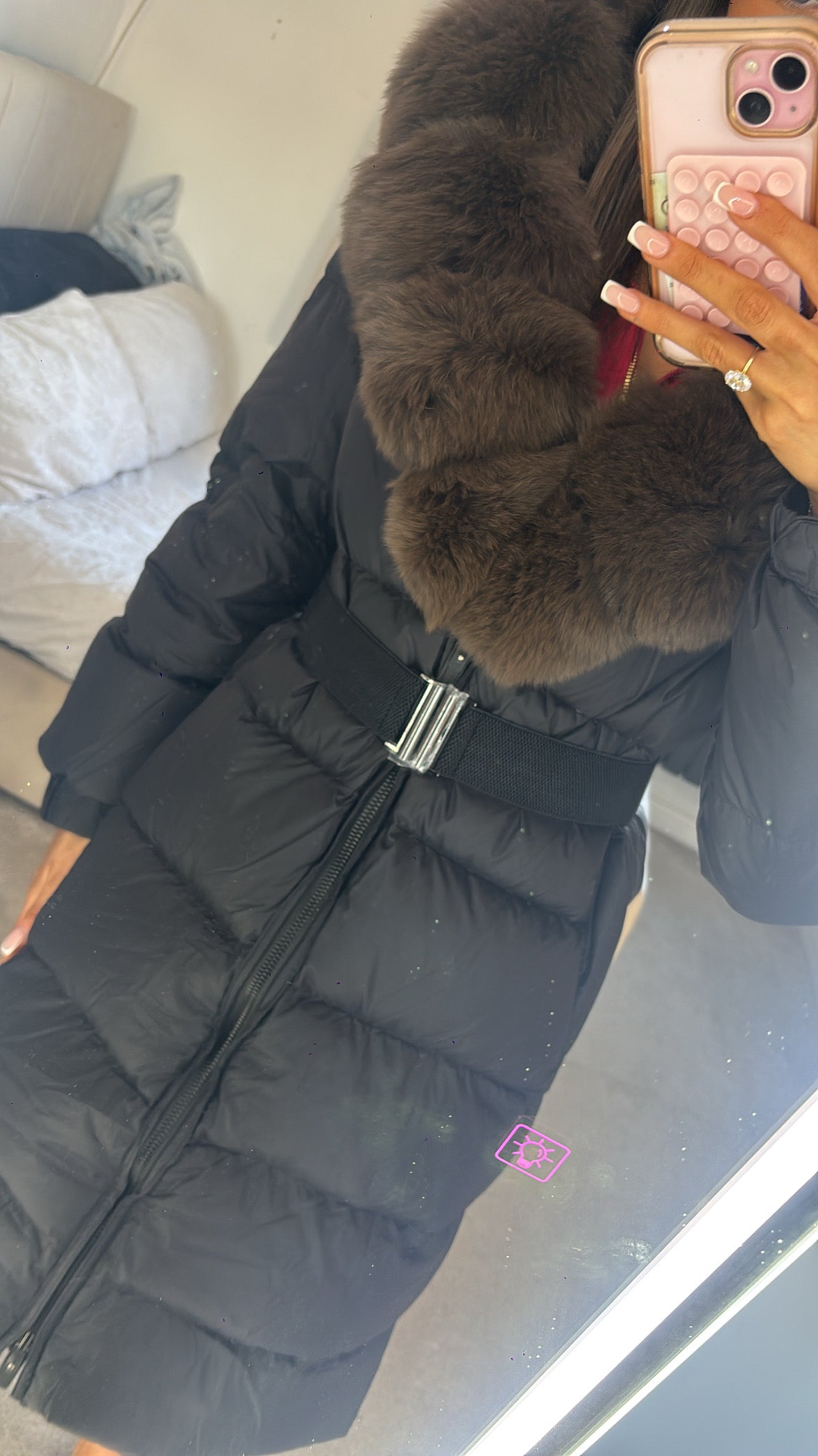 Black and brown Real fur coat Size Small