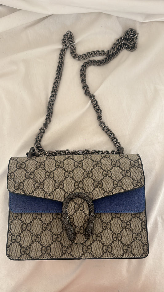 Small/ medium beige with royal blue g crossover bag -Rg