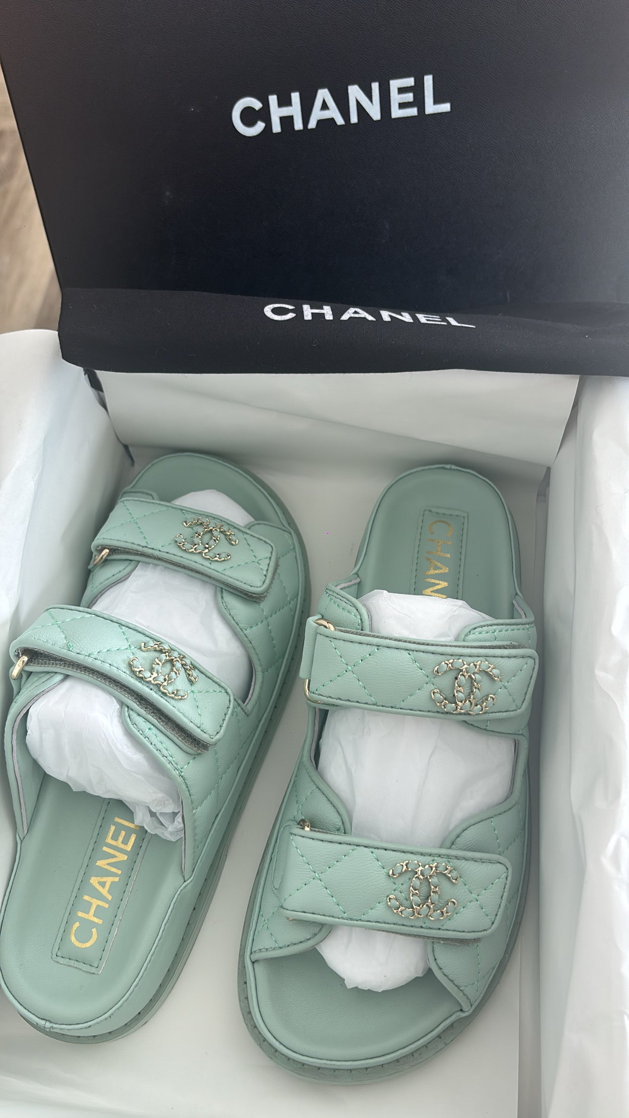 Mint green c sandals size 5 comes with box -Rg