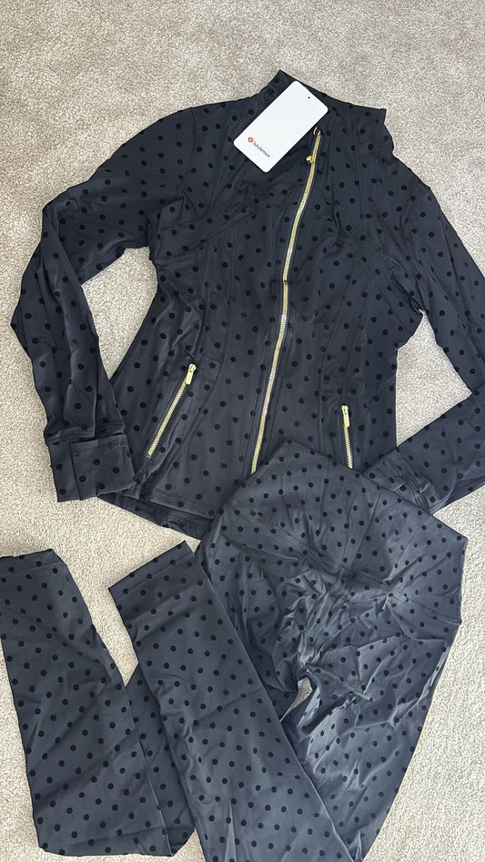 Black pokadot with gold zips Lulu gym set -Rg