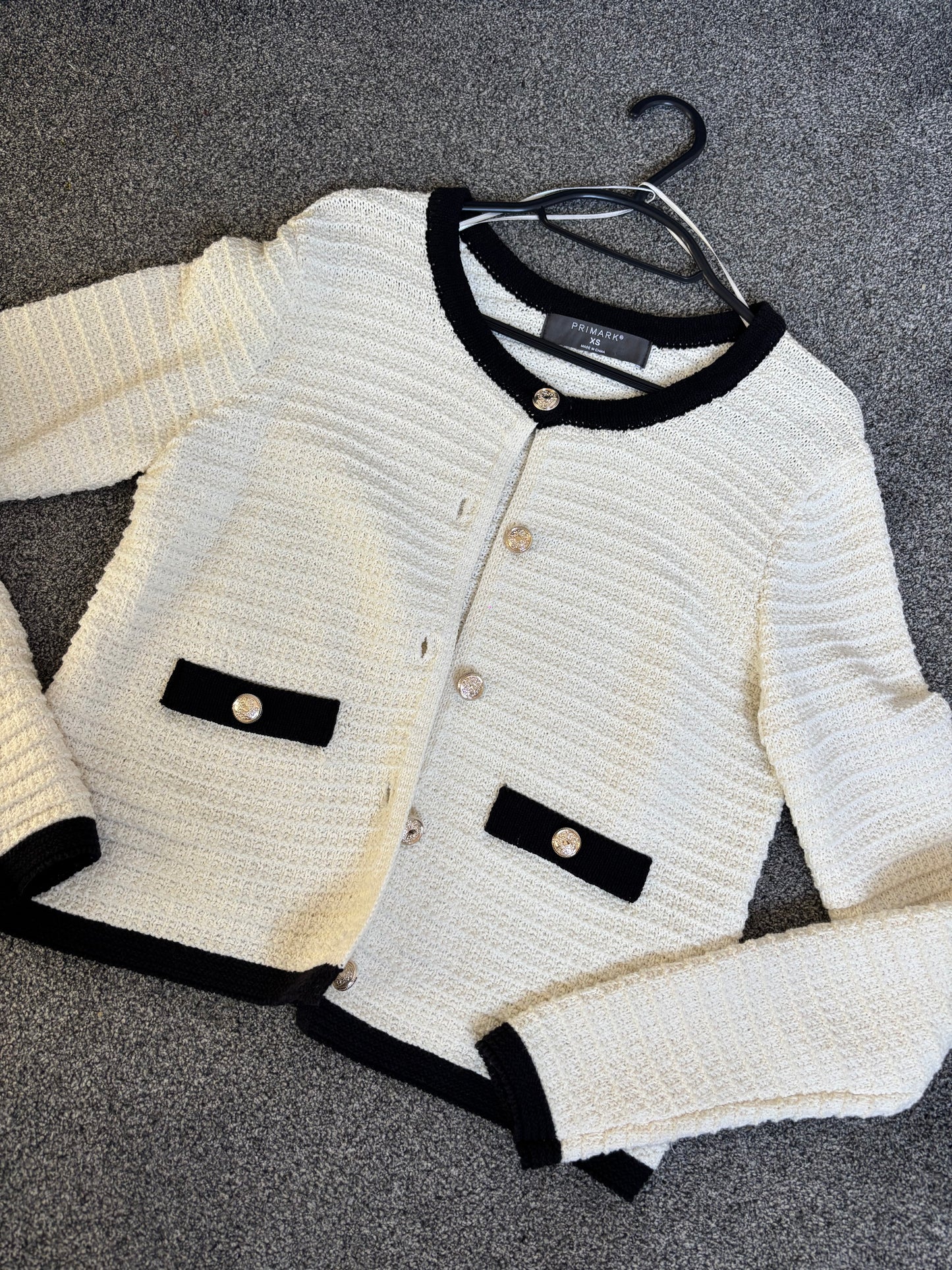 White and black gold button jacket size XS Pre loved -Rg
