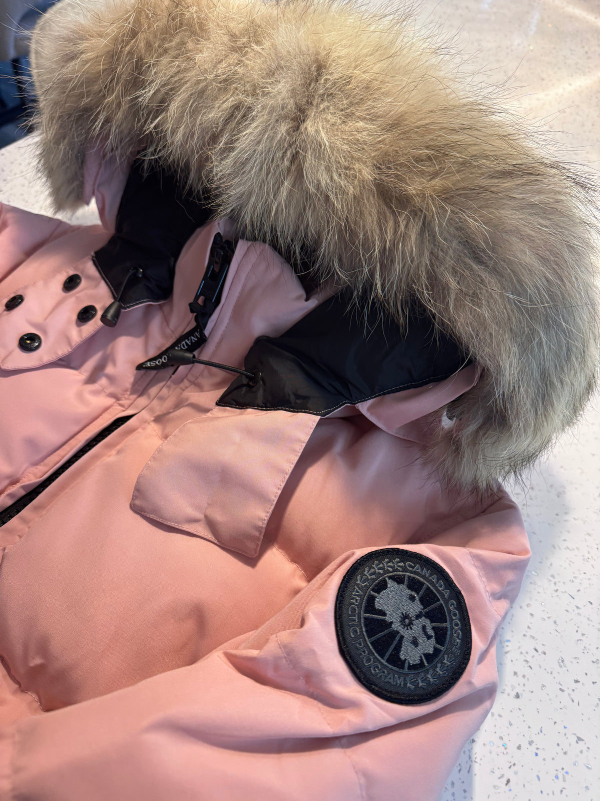 Pink Canada Coat - natural fur and drawstrings - Black Badge - AG