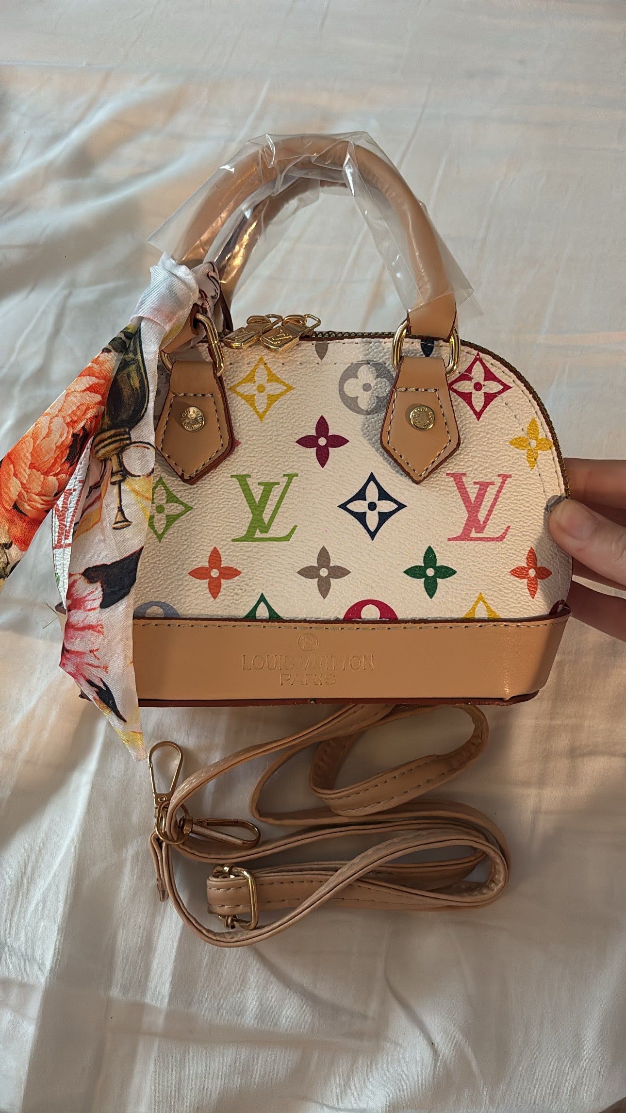 Rainbow mini handbag with long strap and scarf -Rg