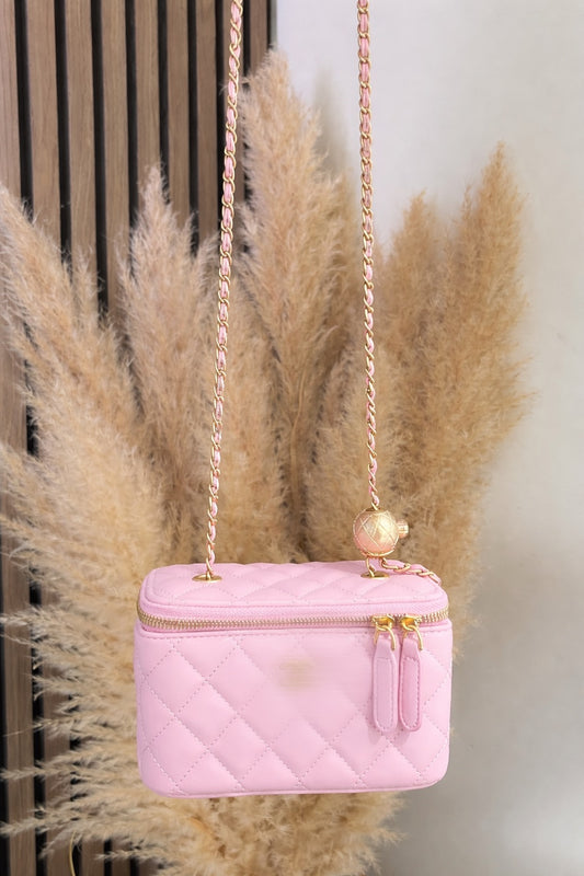 Baby pink box bag with long strap -Rg