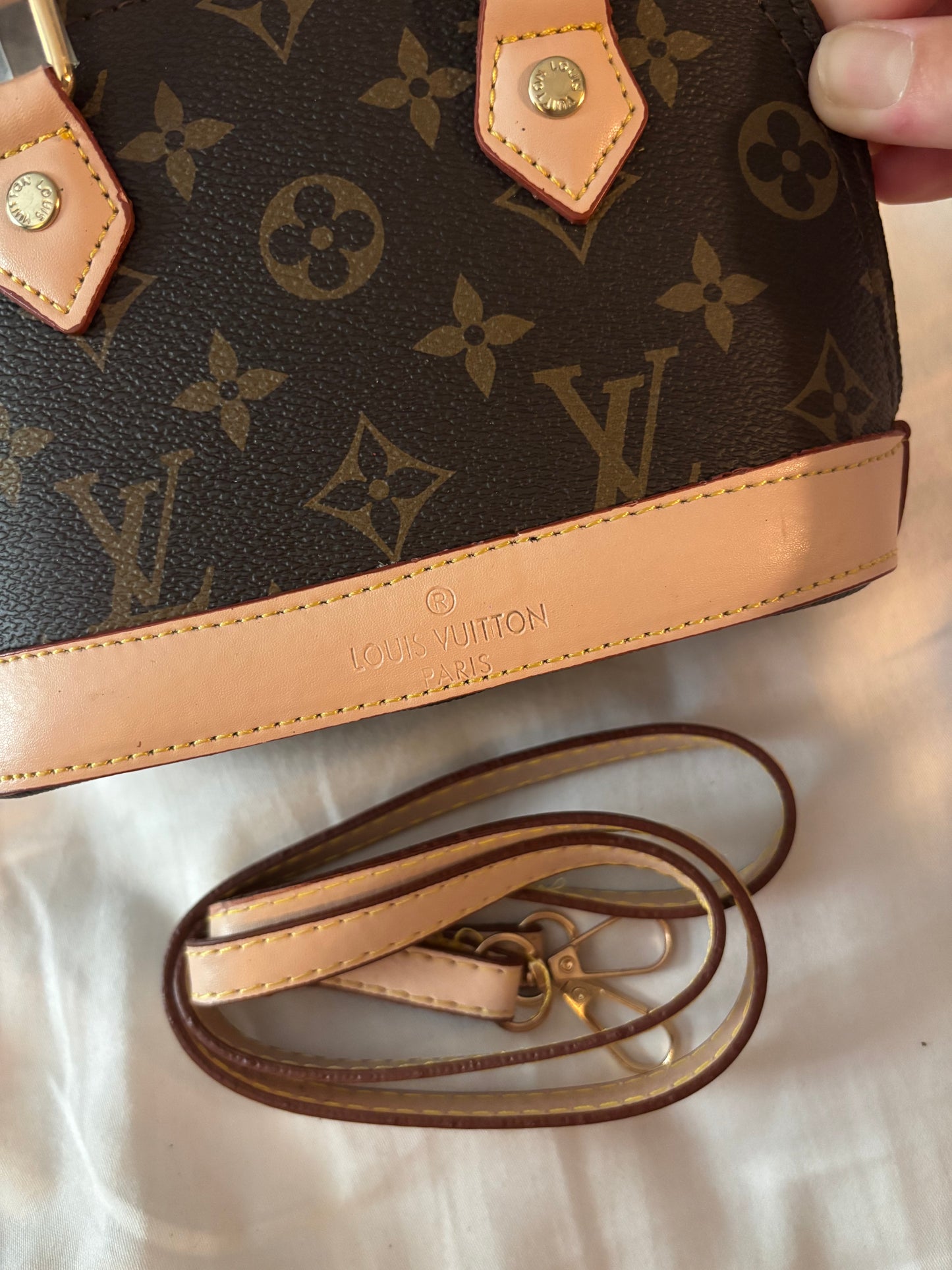Mini brown flower light handbag with long strap -Rg