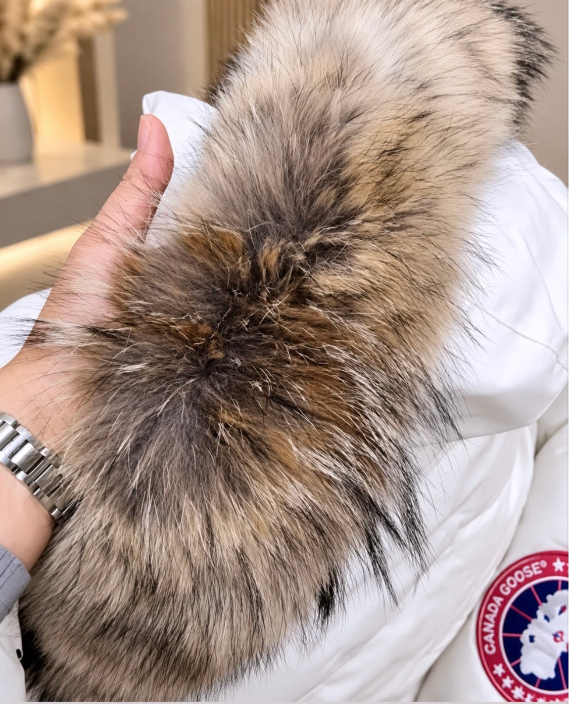 White Canada parka coat with natural fur - AG