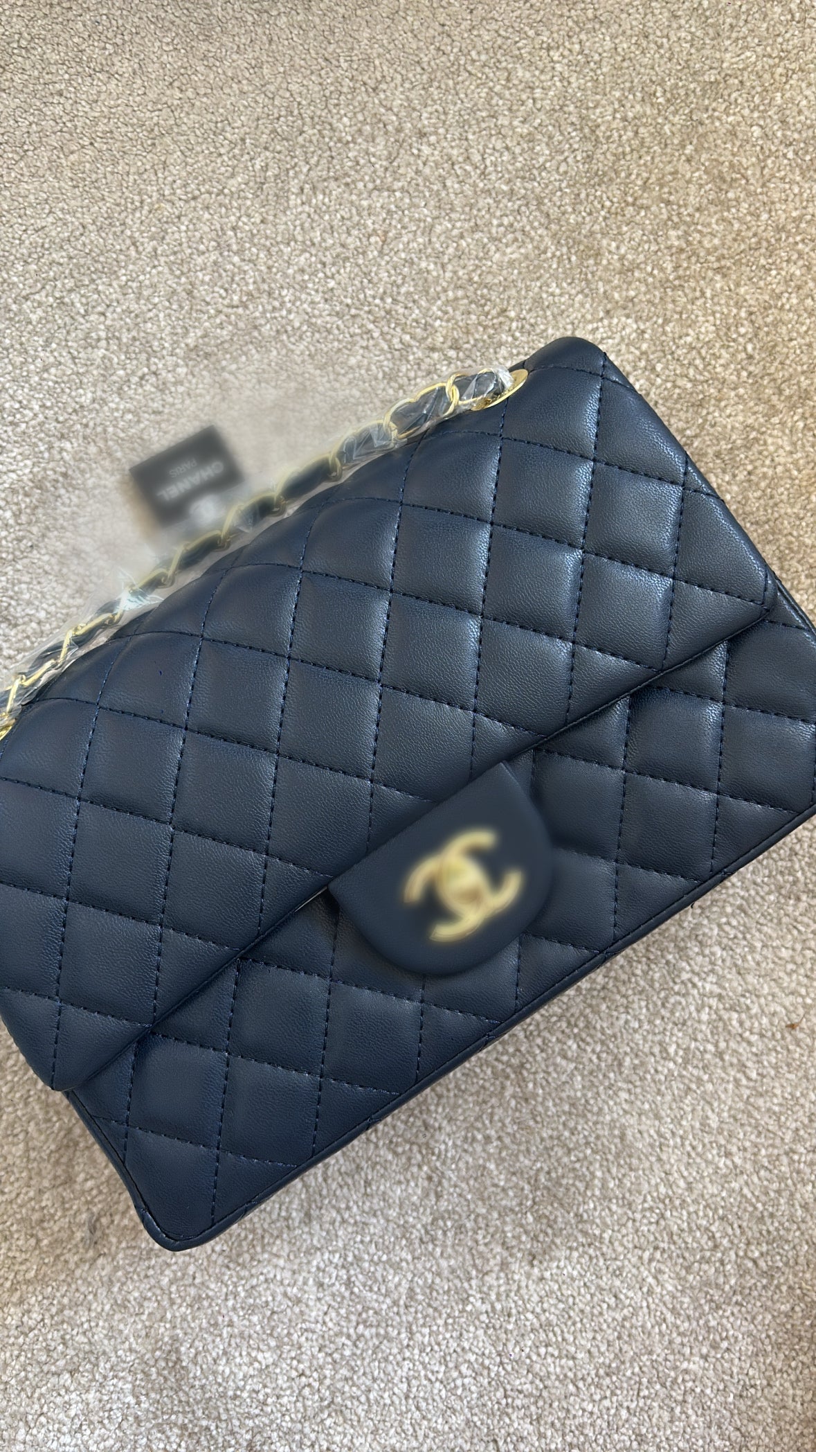 Navy and gold crossover bag
