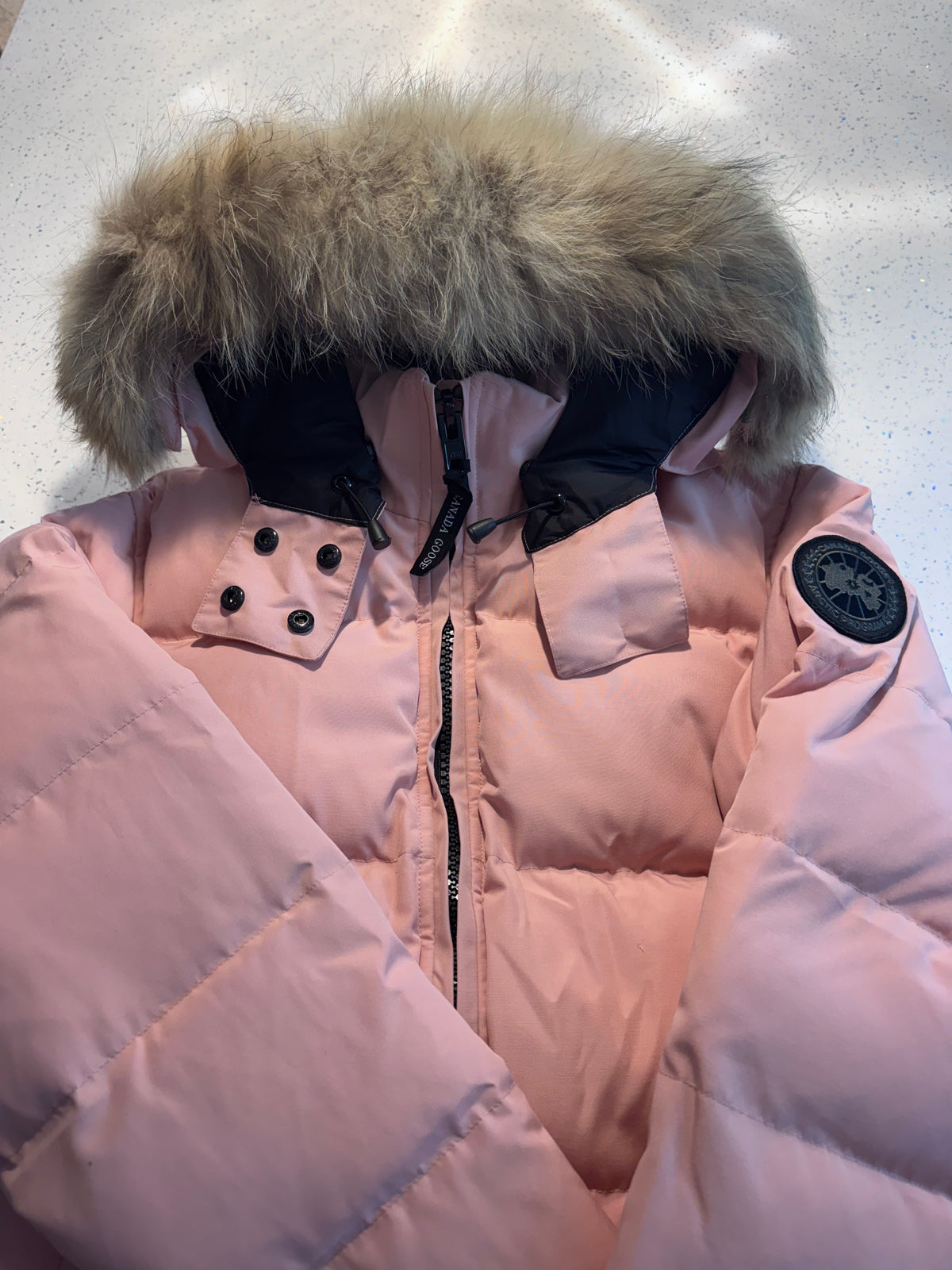 Pink Canada Coat - natural fur and drawstrings - Black Badge - AG