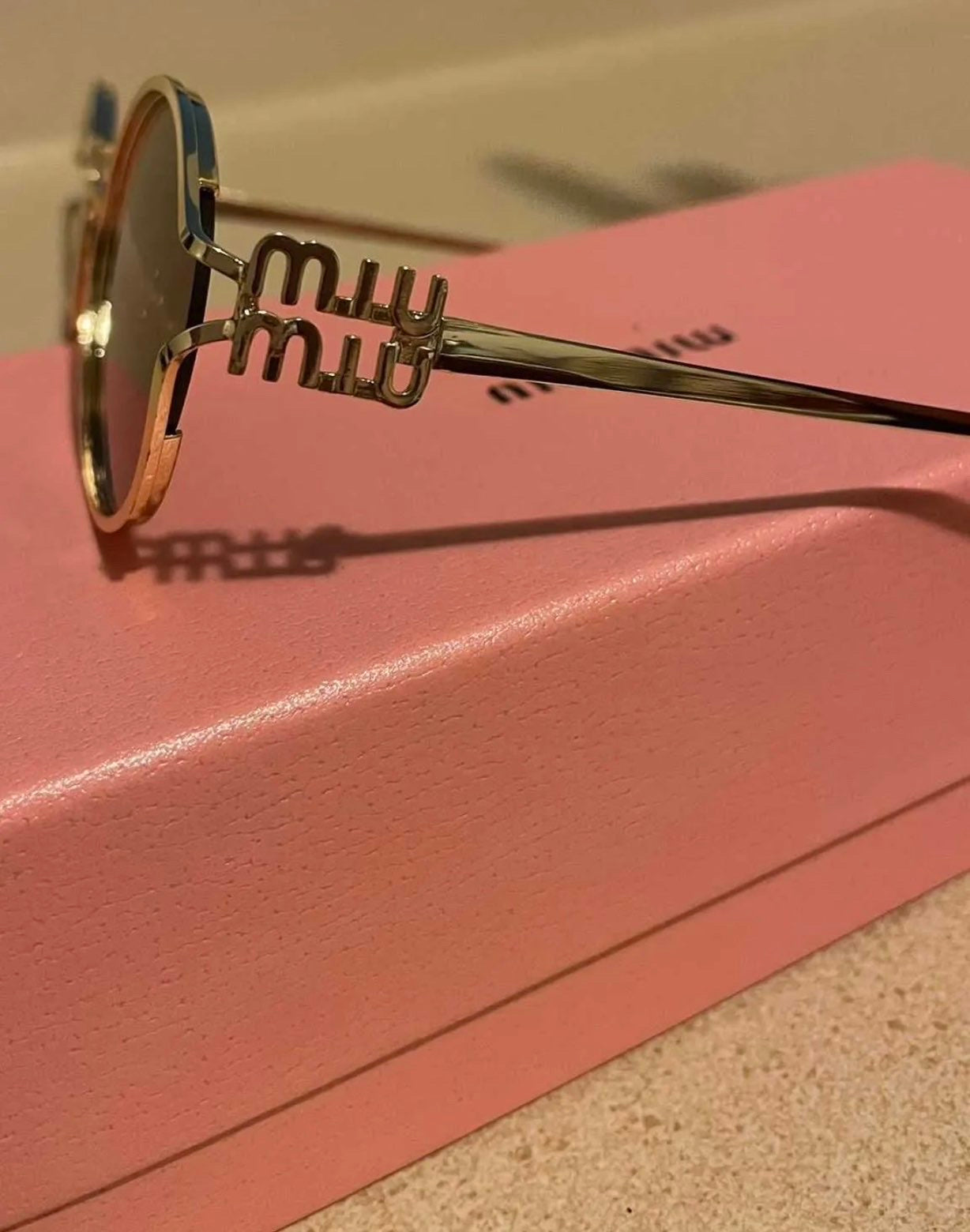 Gold M luxury sunglasses with box