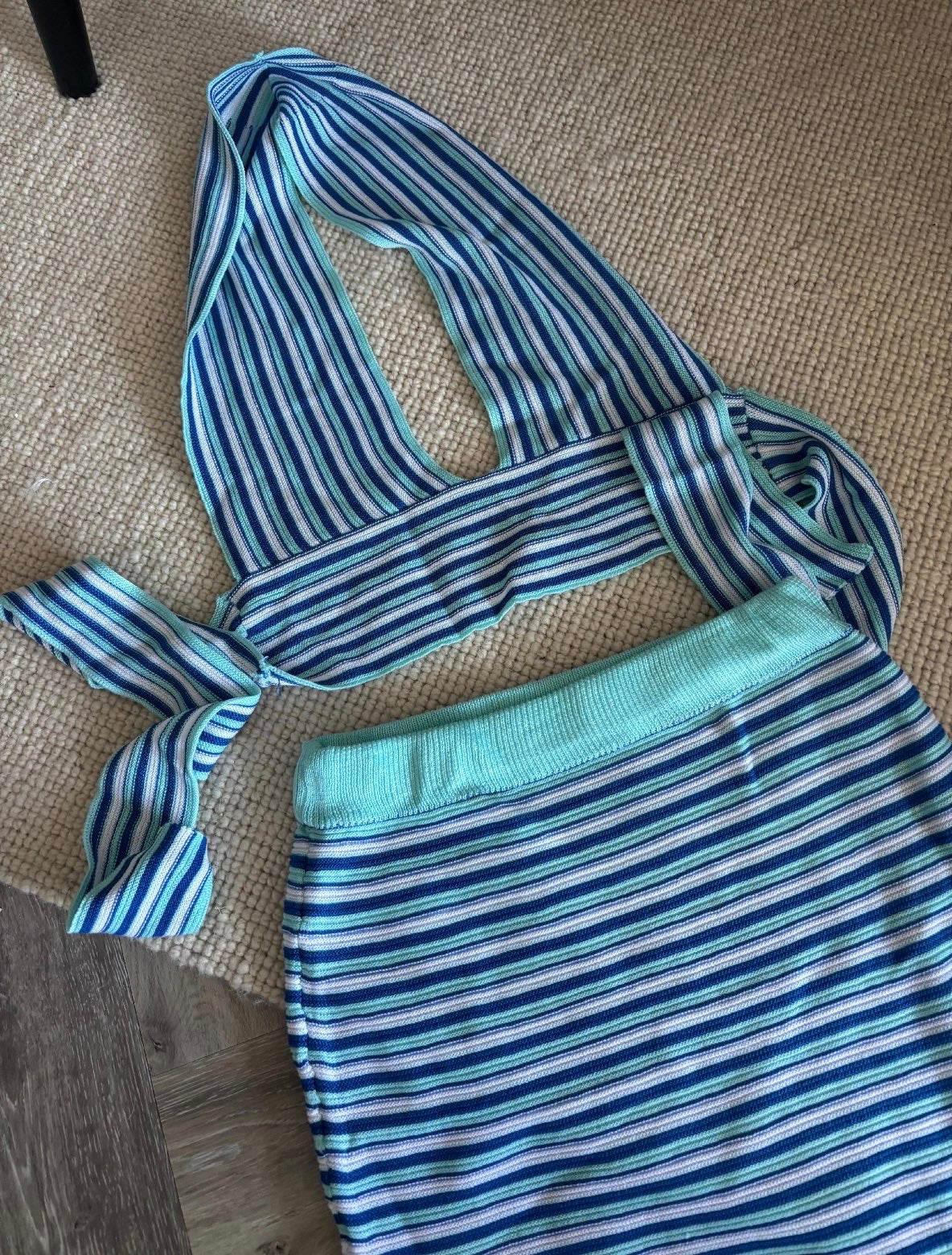 Blue stripe backless co ord size s